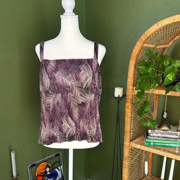 Vintage Silky Purple Leaf Pattern Plant Nineties Tank Top - Picture 2 of 4